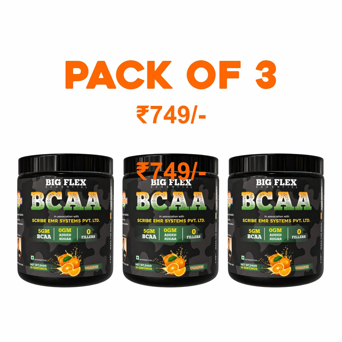 Bigflex Desh Ka BCAA Powder 5g Pure Bcaa Per Serving - Pack of 3 - Total 90 Servings