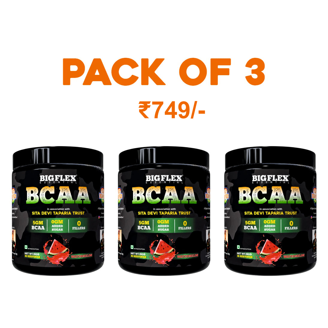 Bigflex Desh Ka BCAA Powder 5g Pure Bcaa Per Serving - Pack of 3 - Total 90 Servings