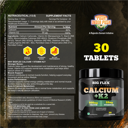 Bigflex Desh ka Calcium + K2 (MK-7) 800mg Supports Stronger Bones, Immunity &amp; Calcium Absorption 30 tablets