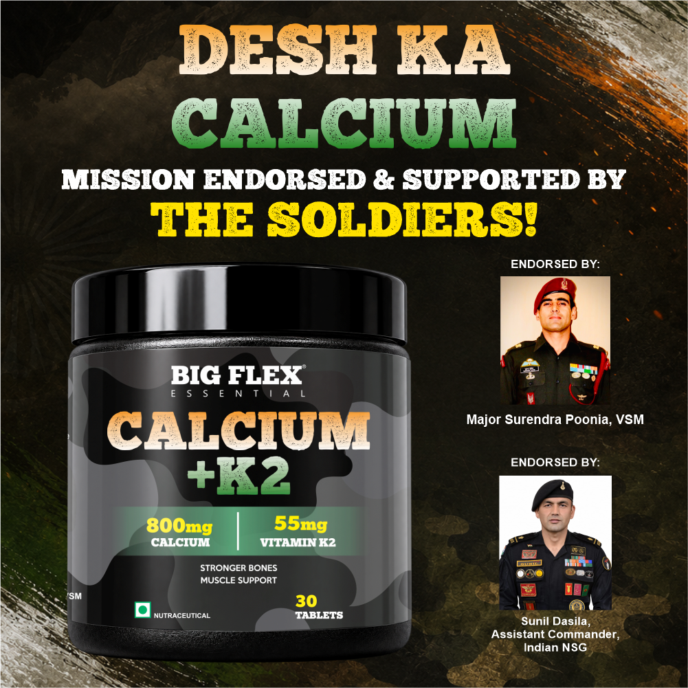 Bigflex Desh ka Calcium + K2 (MK-7) 800mg Supports Stronger Bones, Immunity &amp; Calcium Absorption 30 tablets