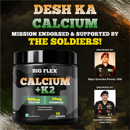 Bigflex Desh ka Calcium + K2 (MK-7) 800mg Supports Stronger Bones, Immunity &amp; Calcium Absorption 30 tablets