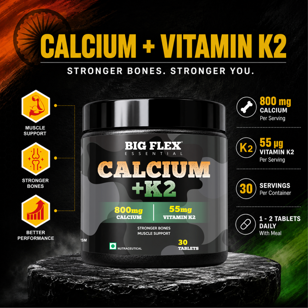 Bigflex Desh ka Calcium + K2 (MK-7) 800mg Supports Stronger Bones, Immunity &amp; Calcium Absorption 30 tablets