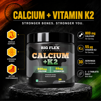 Bigflex Desh ka Calcium + K2 (MK-7) 800mg Supports Stronger Bones, Immunity &amp; Calcium Absorption 30 tablets