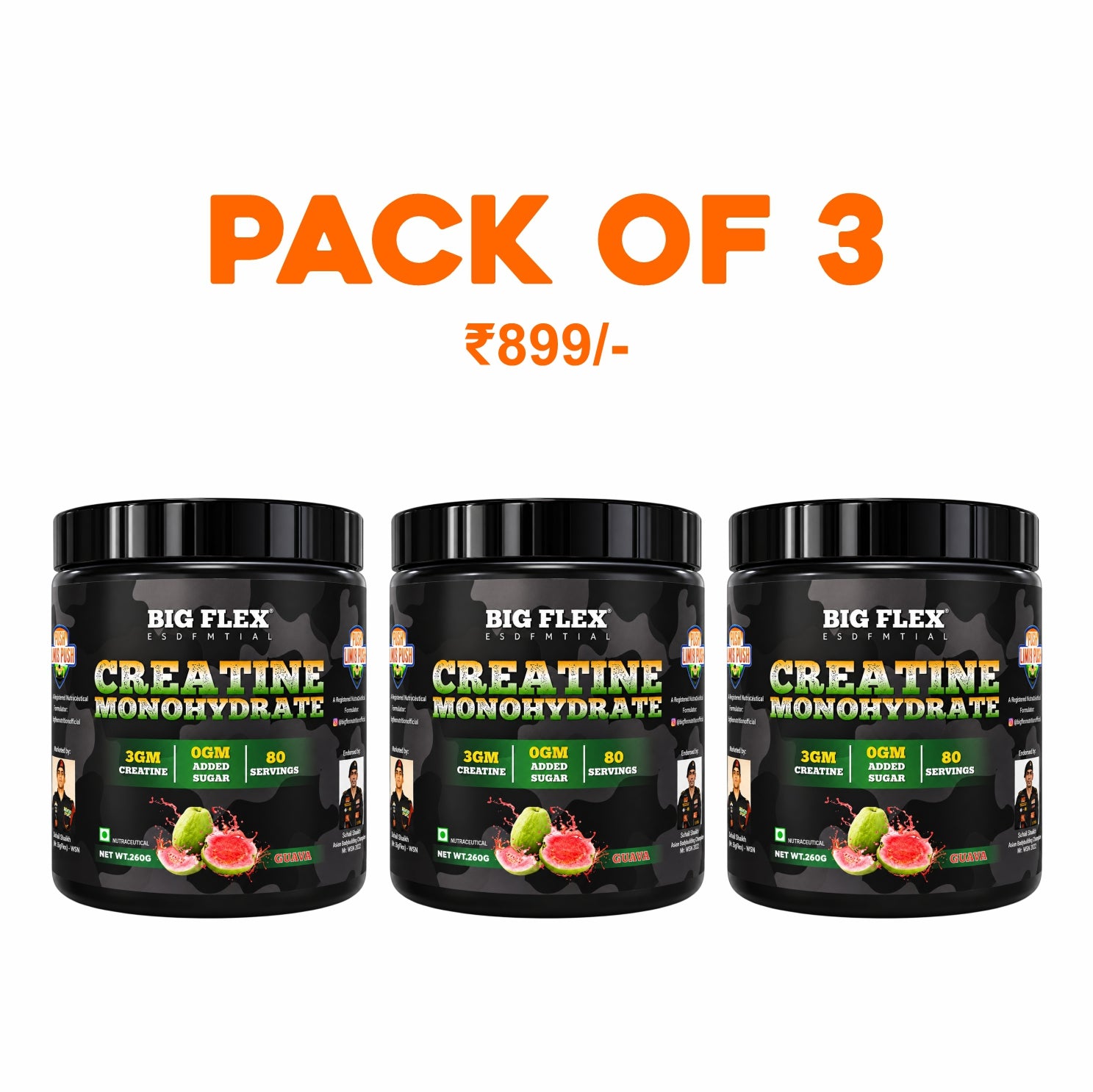 Bigflex Desh Ka Creatine Monohydrate 3g Pure Creatine Per Serving- 260g - 240 Servings - Pack of 3