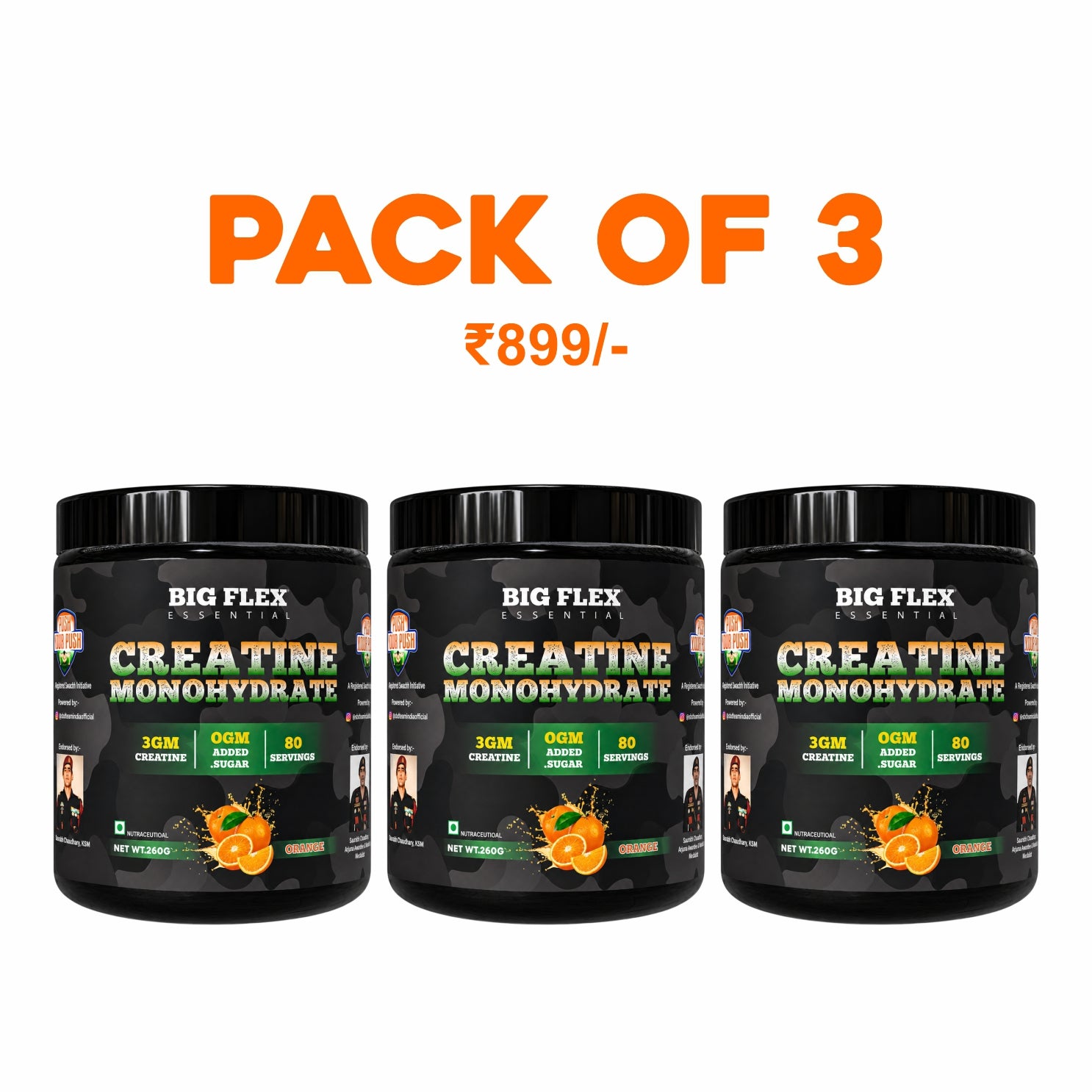 Bigflex Desh Ka Creatine Monohydrate 3g Pure Creatine Per Serving- 260g - 240 Servings - Pack of 3