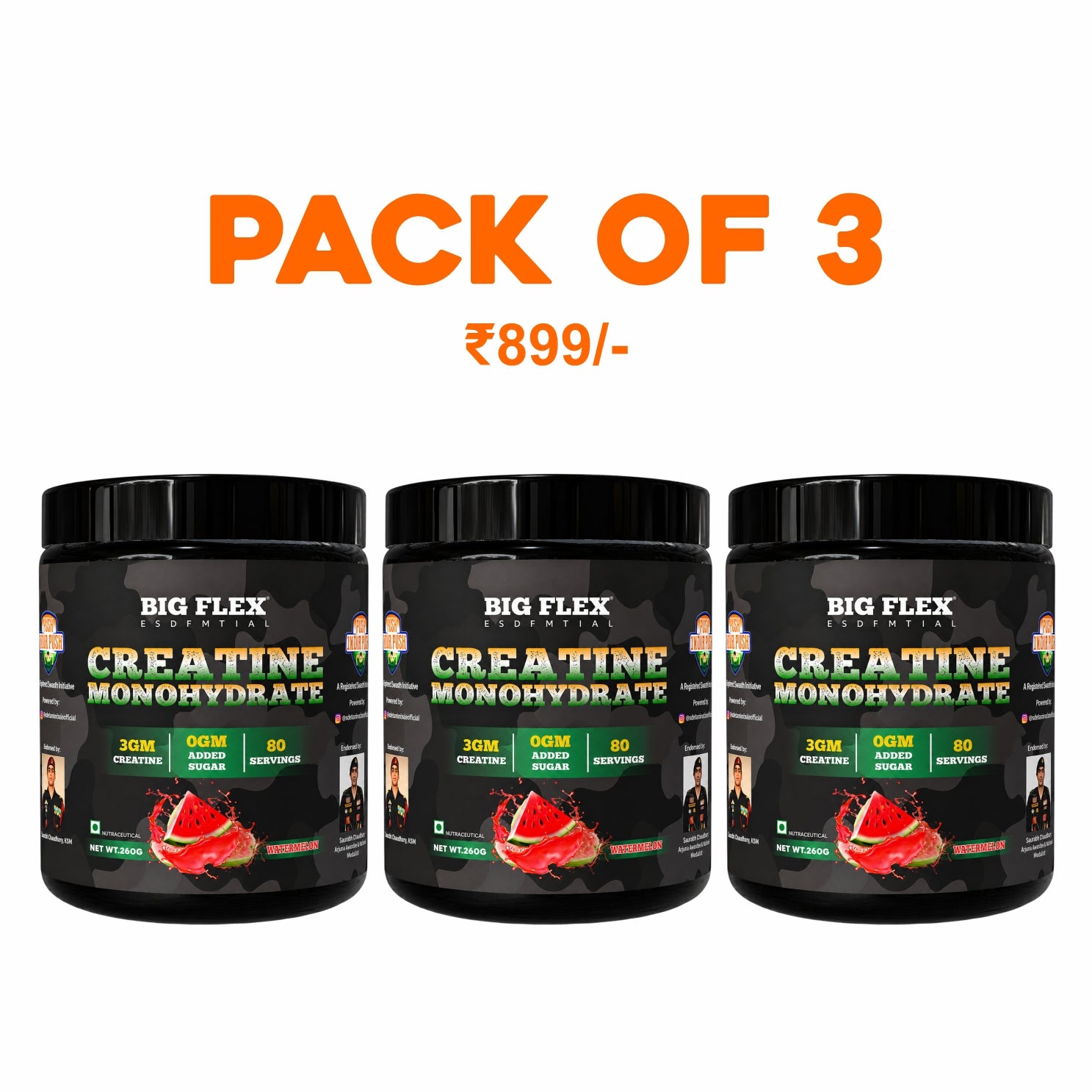 Bigflex Desh Ka Creatine Monohydrate 3g Pure Creatine Per Serving- 260g - 240 Servings - Pack of 3