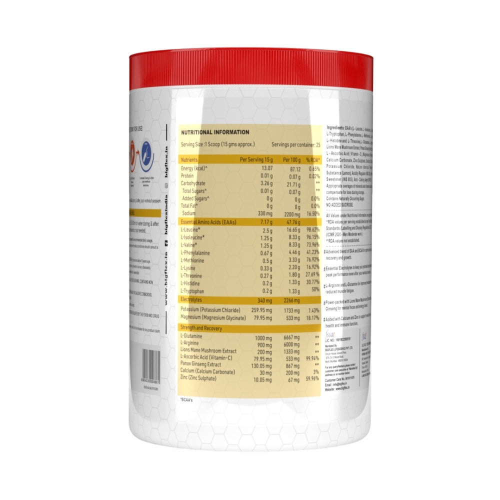 Bigflex EAA + BCAA with Glutamine | Arginine | Lions Mane Ext | Panax Ginseng | For Maximum Recovery &amp; Pump + Free Creatine 250g (83 Servings)