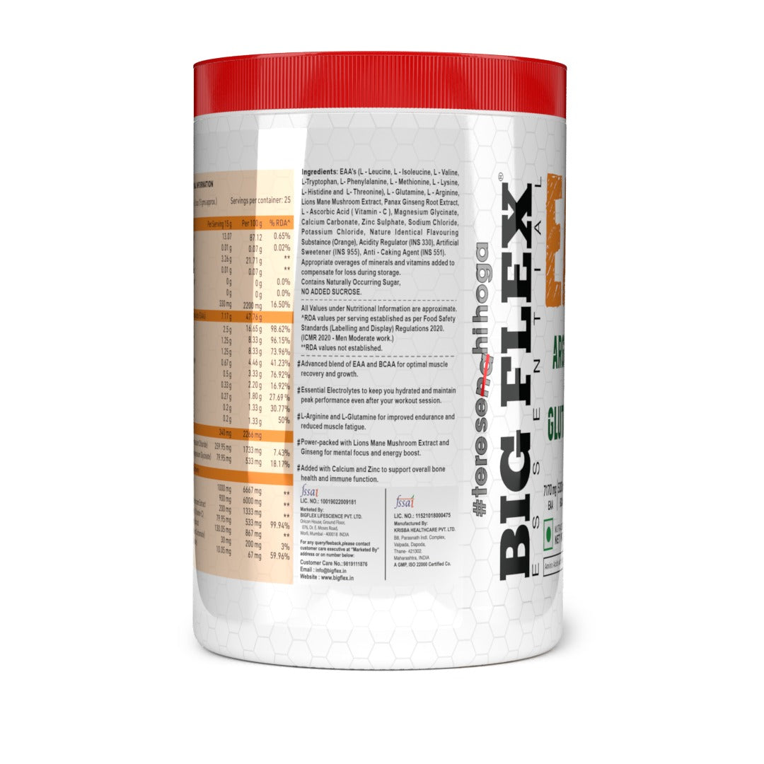 Bigflex EAA + BCAA with Glutamine | Arginine | Lions Mane Ext | Panax Ginseng | For Maximum Recovery &amp; Pump + Free Creatine 250g (83 Servings)