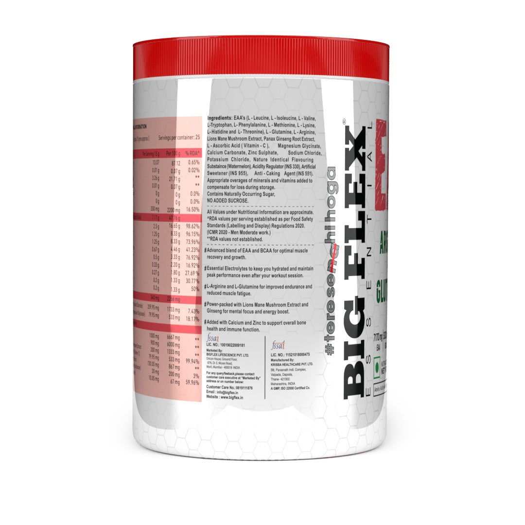 Bigflex EAA + BCAA with Glutamine | Arginine | Lions Mane Ext | Panax Ginseng | For Maximum Recovery &amp; Pump + Free Creatine 250g (83 Servings)