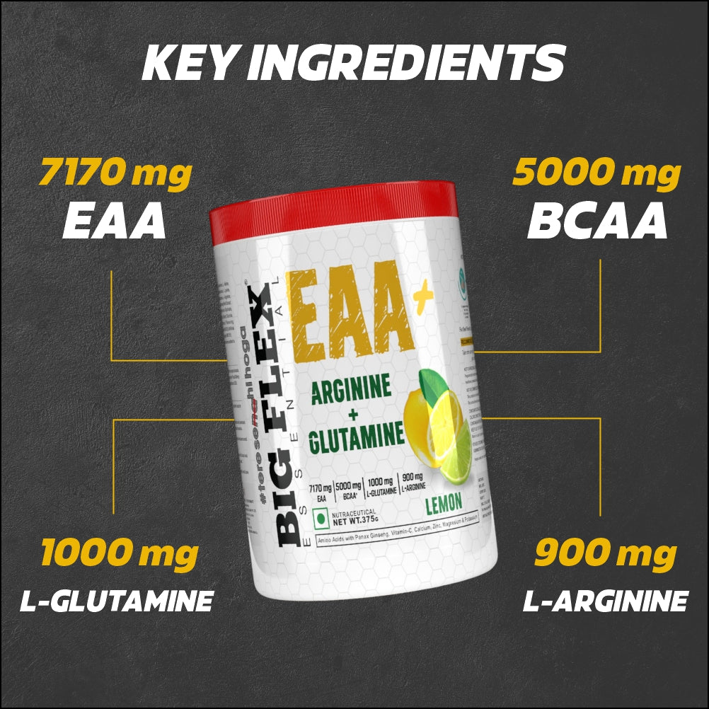 Bigflex EAA + Bcaa with Glutamine | Arginine | Lions Mane Ext | Panax Ginseng | For Maximum Recovery &amp; Pump
