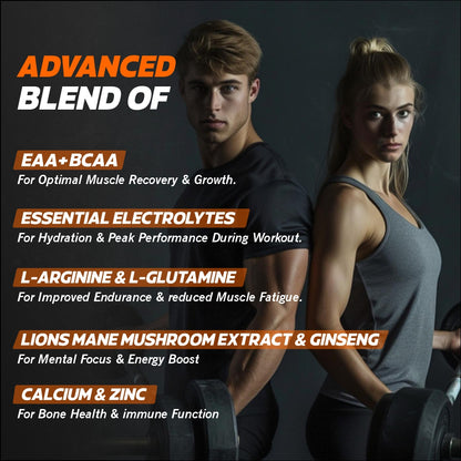 Bigflex EAA + BCAA with Glutamine | Arginine | Lions Mane Ext | Panax Ginseng | For Maximum Recovery &amp; Pump + Free Warfare Creatine 450g (Orange) (30 Servings)