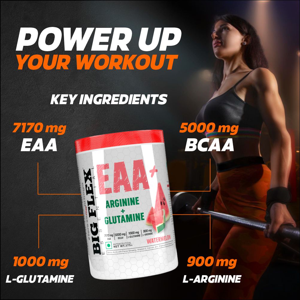 Bigflex EAA + BCAA with Glutamine | Arginine | Lions Mane Ext | Panax Ginseng | For Maximum Recovery &amp; Pump + Free Warfare Creatine 450g (Orange) (30 Servings)