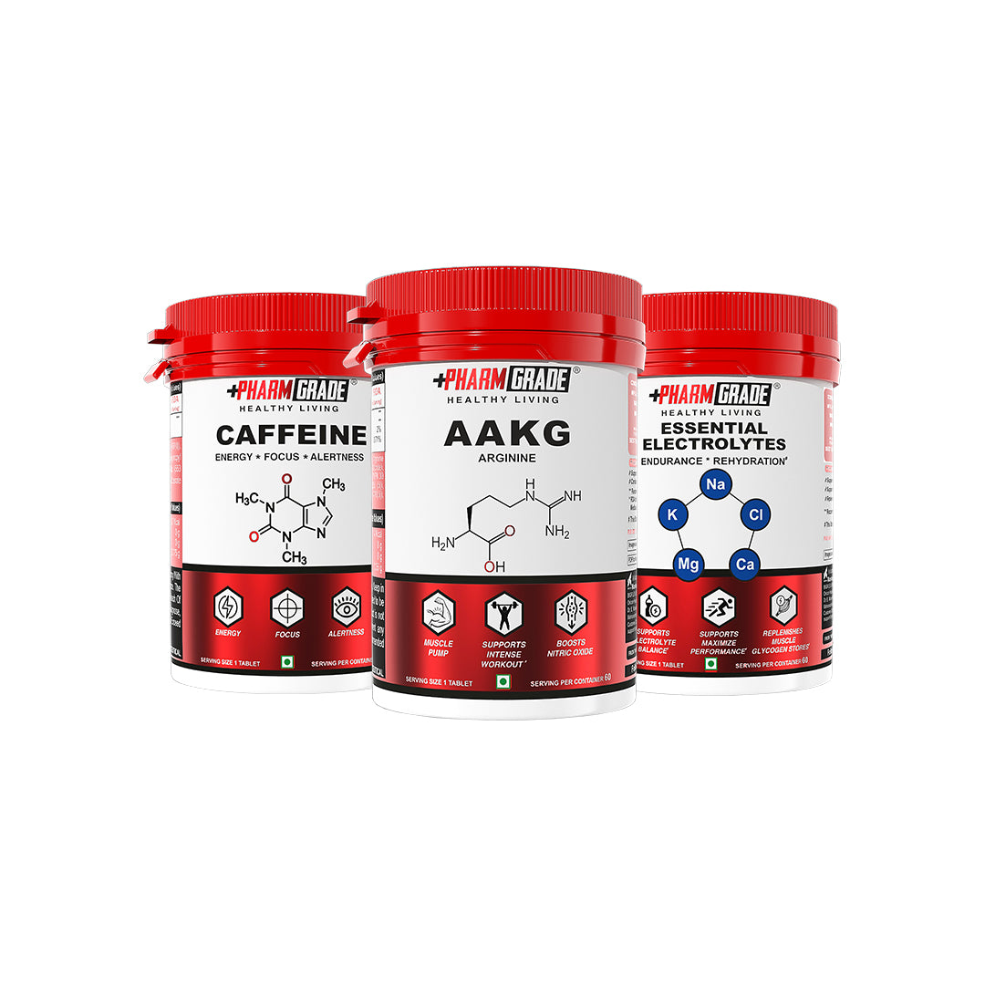 PharmGrade Healthy Living Preworkout Pack | Pack of 3 (AAKG, Electrolytes, Caffeine)