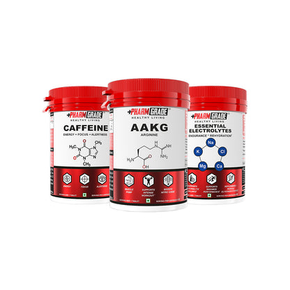 PharmGrade Healthy Living Preworkout Pack | Pack of 3 (AAKG, Electrolytes, Caffeine)