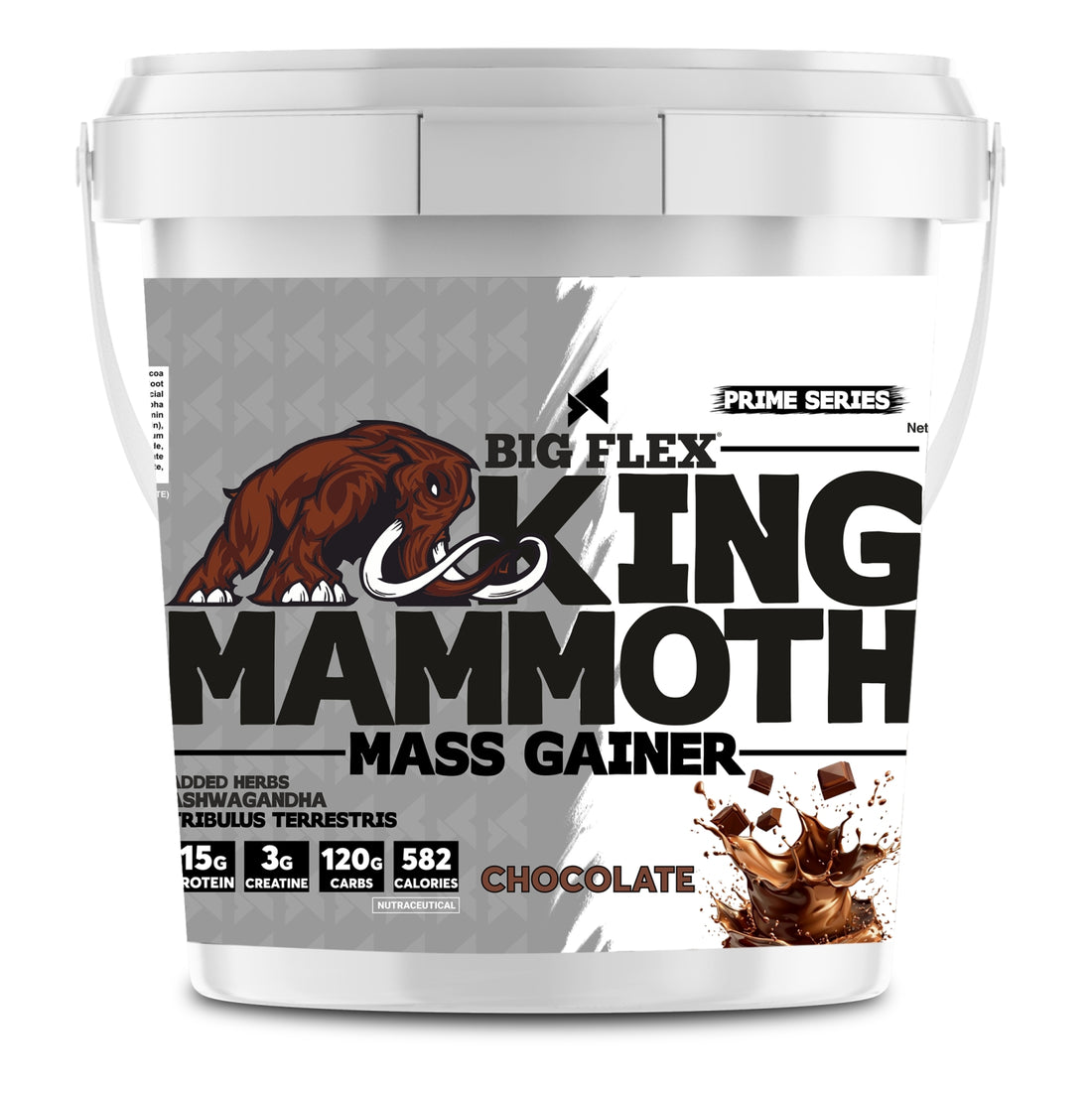 Bigflex King Mammoth Mass Gainer | High Protein and High Calorie Mass Gainer, Weight Gainer | 572 Calories | 15G Protein | 3G Creatine | 250mg Tribulus Terrestris | 250mg Ashwagandha &amp; 750mg L-Taurine - Chocolate