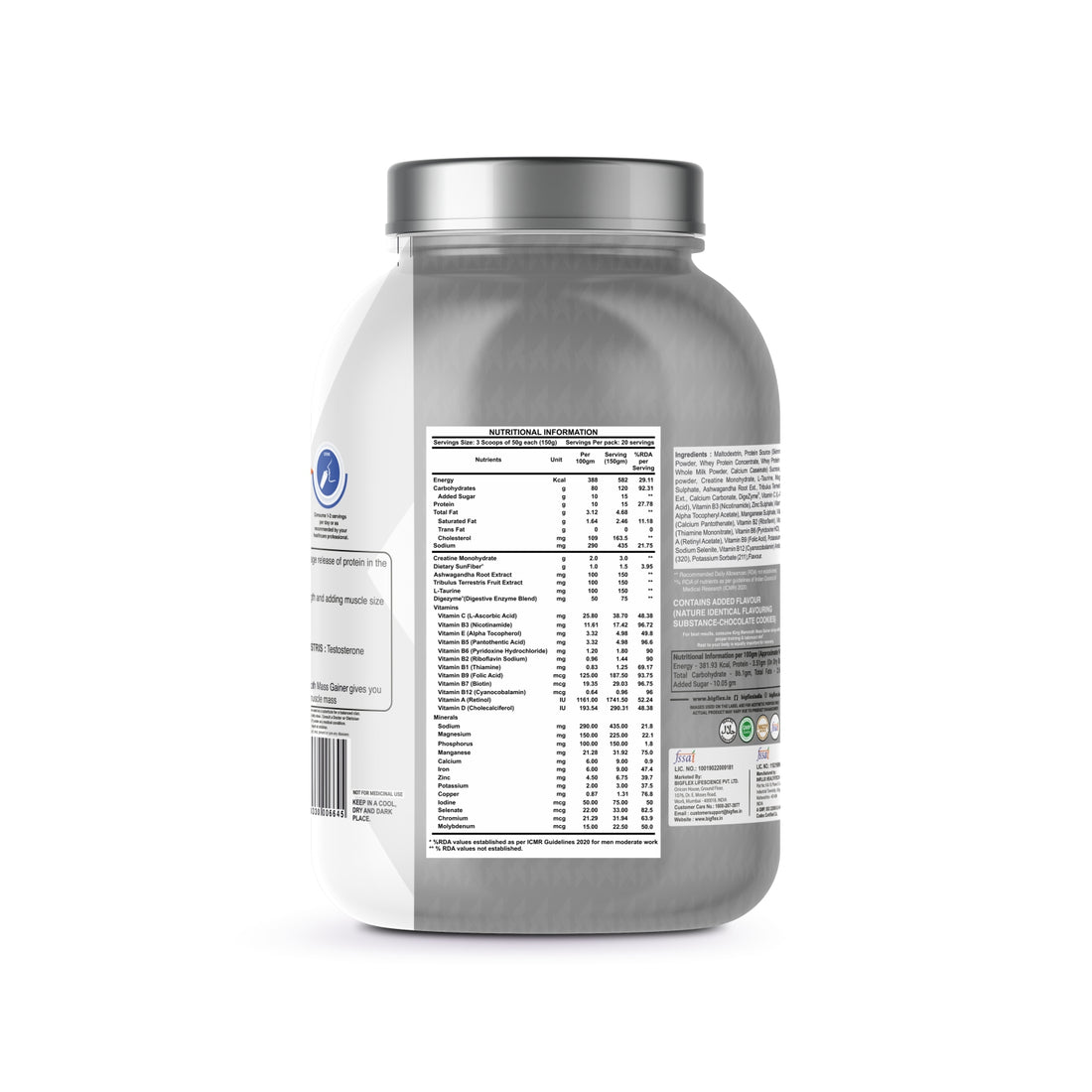 Bigflex King Mammoth Mass Gainer | High Protein and High Calorie Mass Gainer, Weight Gainer | 572 Calories | 15G Protein | 3G Creatine | 250mg Tribulus Terrestris | 250mg Ashwagandha &amp; 750mg L-Taurine - Chocolate