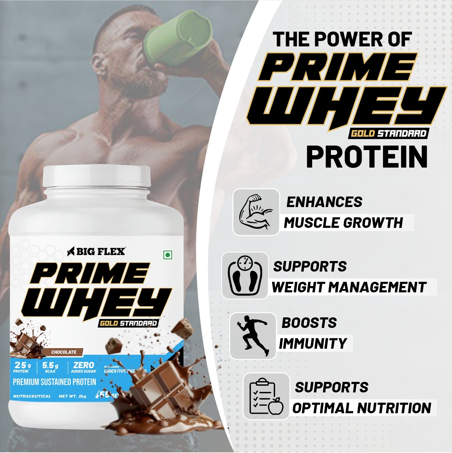 Bigflex Prime Whey Gold  Standard Multi-Blend Protein 25g Protein per scoop For Muscle Growth &amp; Recovery