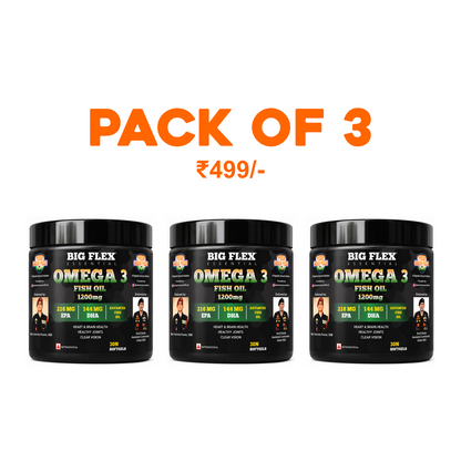 Bigflex Desh ka  Omega 3 1200mg Capsules with EPA 216mg and DHA 144mg - Supports Muscle Recovery, Heart Health, Hair, Joints, Eyes and Brain 90 Servings