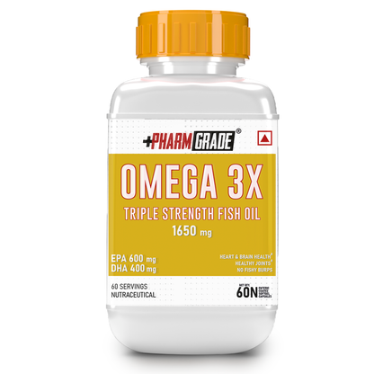 PharmGrade Omega 3X Fish Oil 1650mg Enteric Coated Capsules with EPA 600mg and DHA 400mg - Supports Muscle Recovery, Heart Health, Hair, Joints, Eyes and Brain - 60 Caps