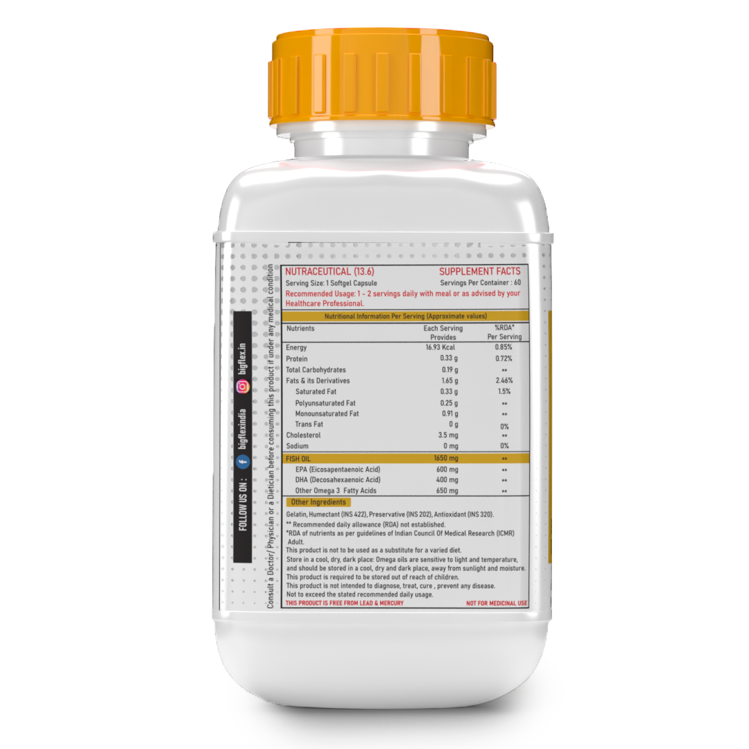 PharmGrade Omega 3X Fish Oil 1650mg Enteric Coated Capsules with EPA 600mg and DHA 400mg - Supports Muscle Recovery, Heart Health, Hair, Joints, Eyes and Brain - 60 Caps