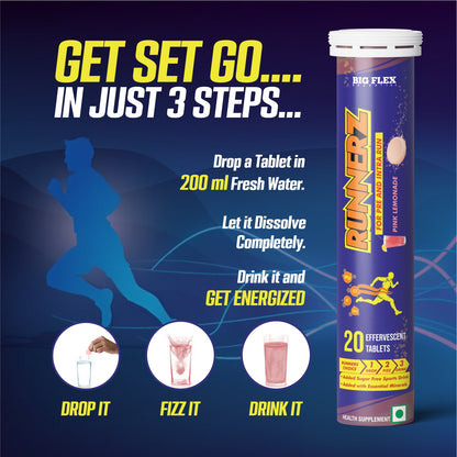 Bigflex Runnerz For Pre &amp; Intra Run, Engineered Vitamins &amp; Minerals Supplement For Endurance &amp; Energy (Pink Lemonade) 20 Tablets