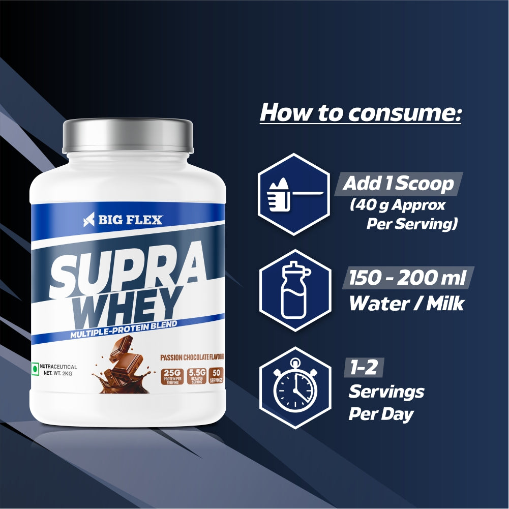 Bigflex Supra Whey Multi-Blend Protein 25g Protein per scoop For Muscle Growth &amp; Recovery