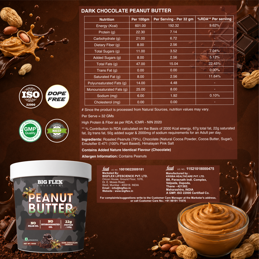 Desh ka Peanut Butter 500g Crunchy Dark Chocolate, 22g Protein to Boost Energy | Tasty &amp; Healthy Nut Butter Spread | Vegan | Cholesterol Free, Gluten Free | Zero Trans Fat