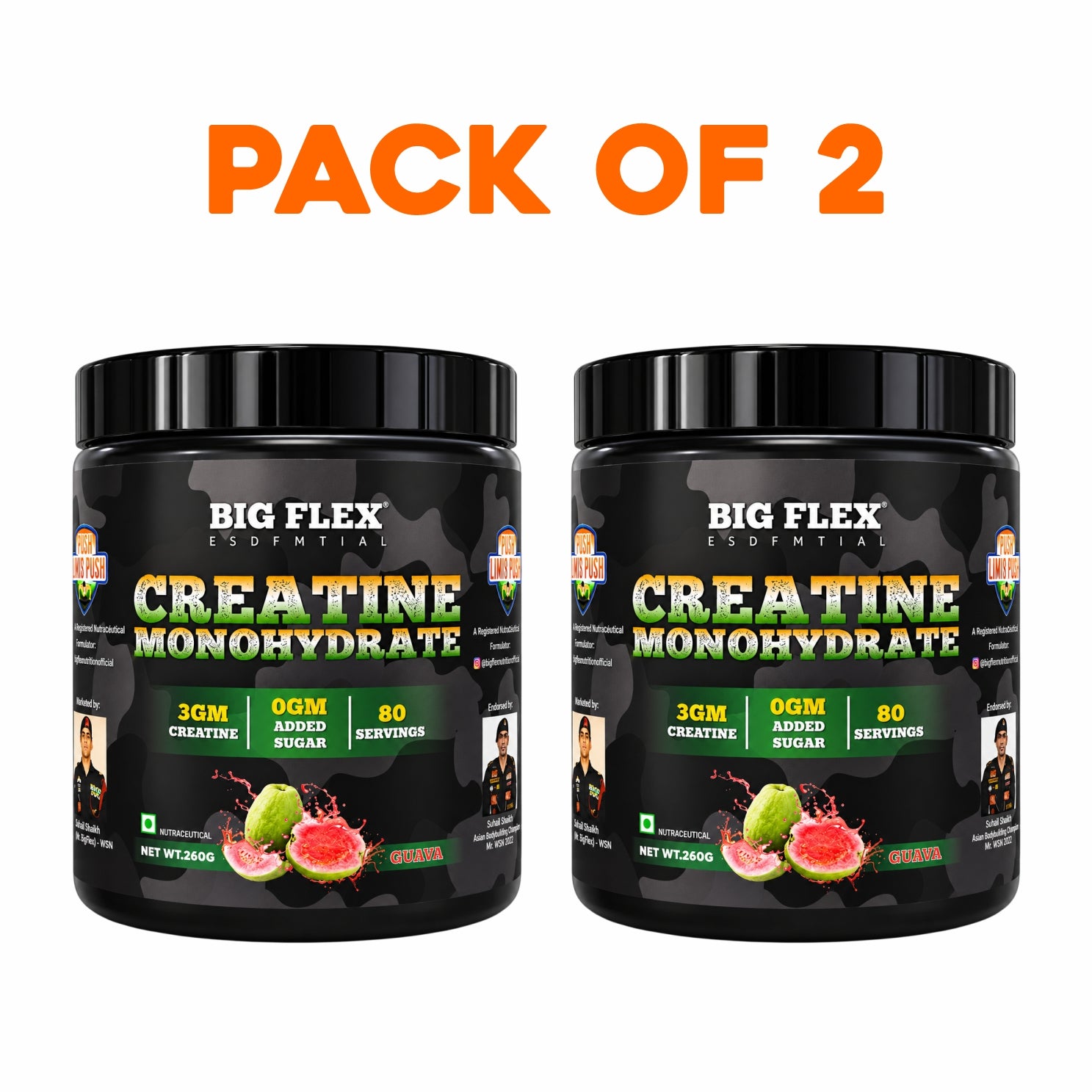 Bigflex Desh Ka Creatine Monohydrate 3g Pure Creatine Per Serving- 260g - 80 Servings - Pack of 2
