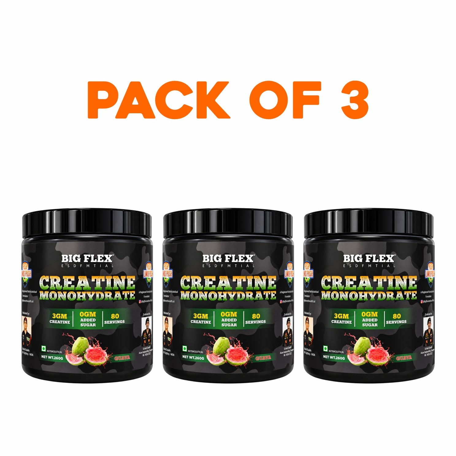 Bigflex Desh Ka Creatine Monohydrate 3g Pure Creatine Per Serving- 260g - 80 Servings - Pack of 2
