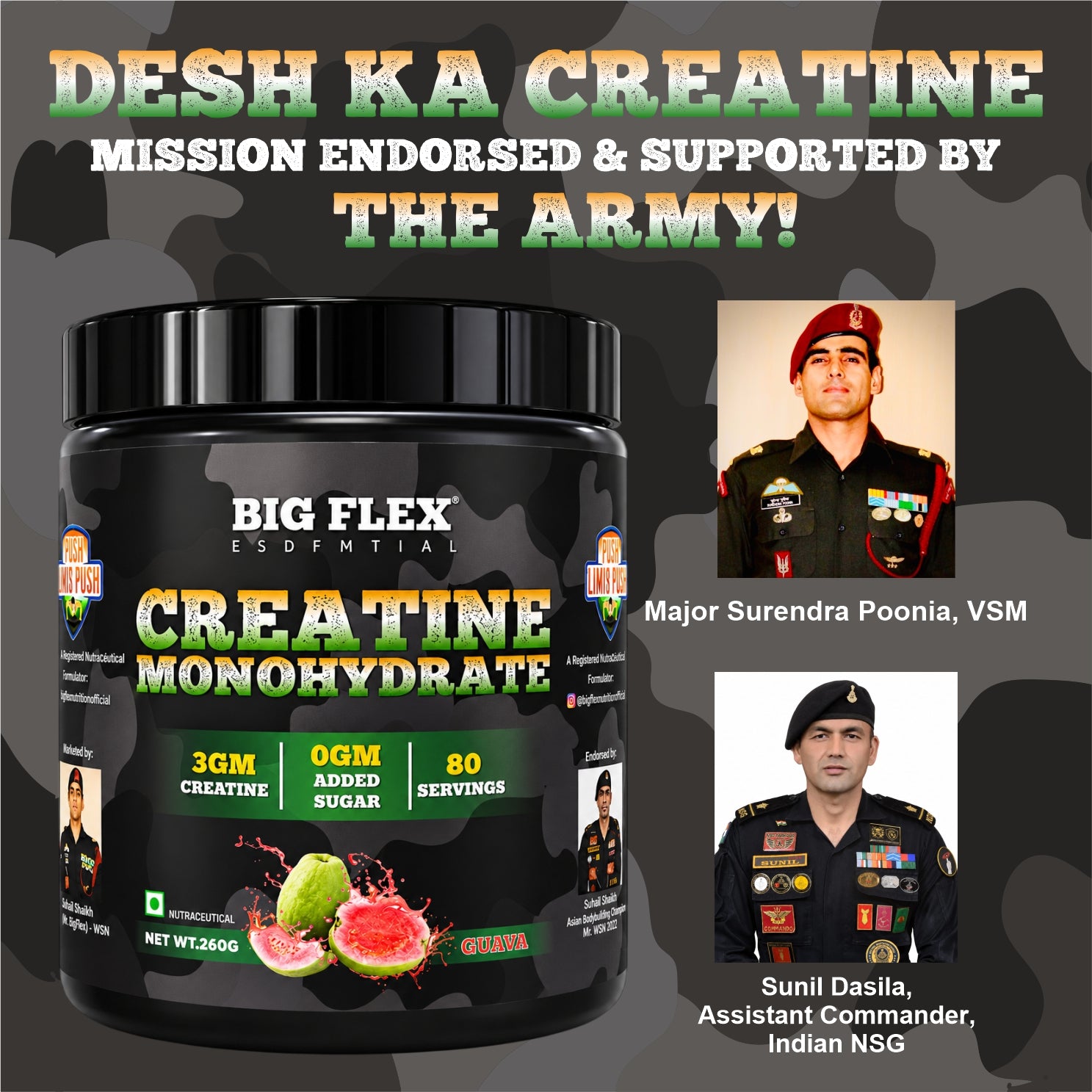 Bigflex Desh Ka Creatine Monohydrate 3g Pure Creatine Per Serving- 260g - 80 Servings