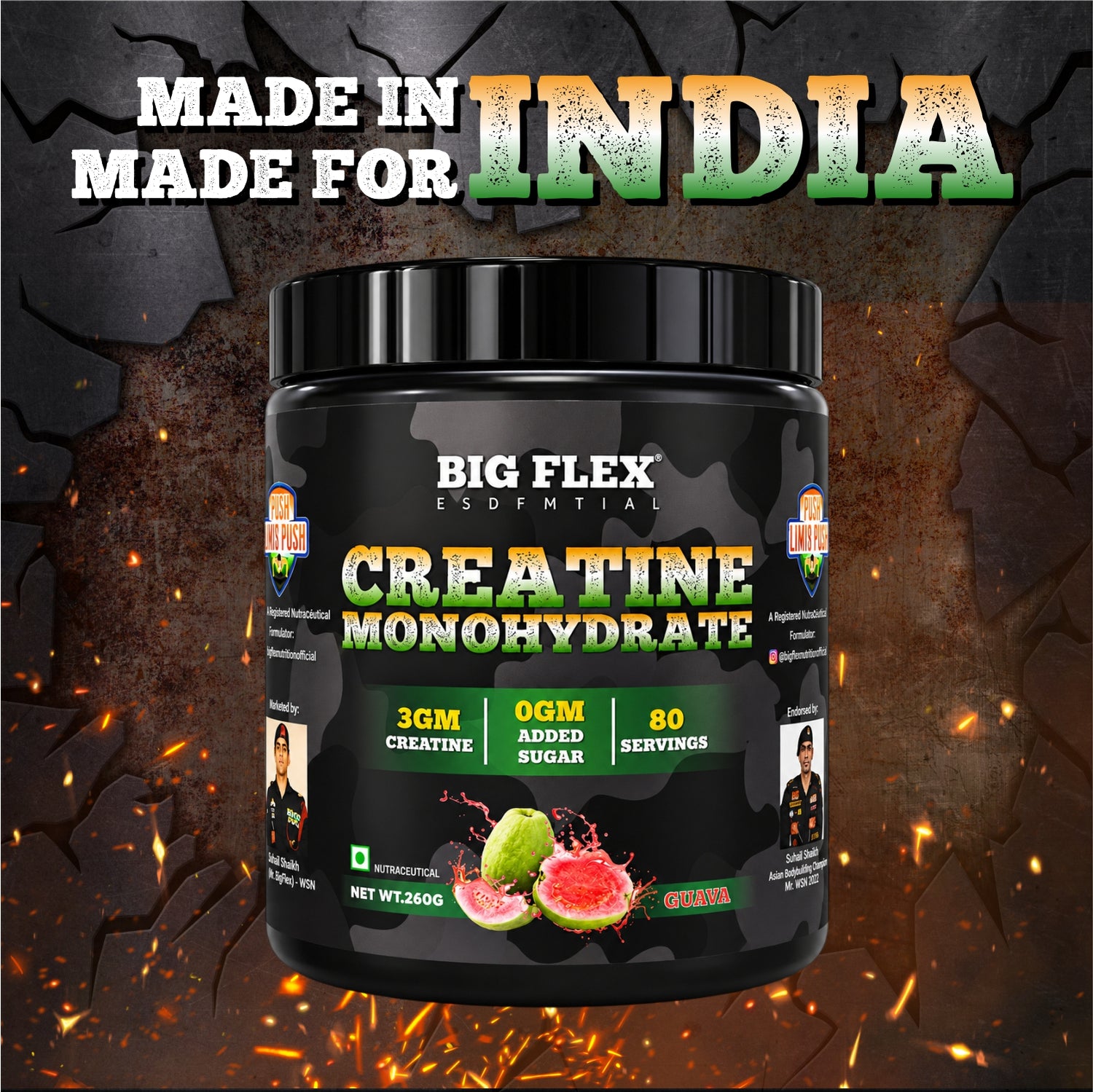 Bigflex Desh Ka Creatine Monohydrate 3g Pure Creatine Per Serving- 260g - 80 Servings