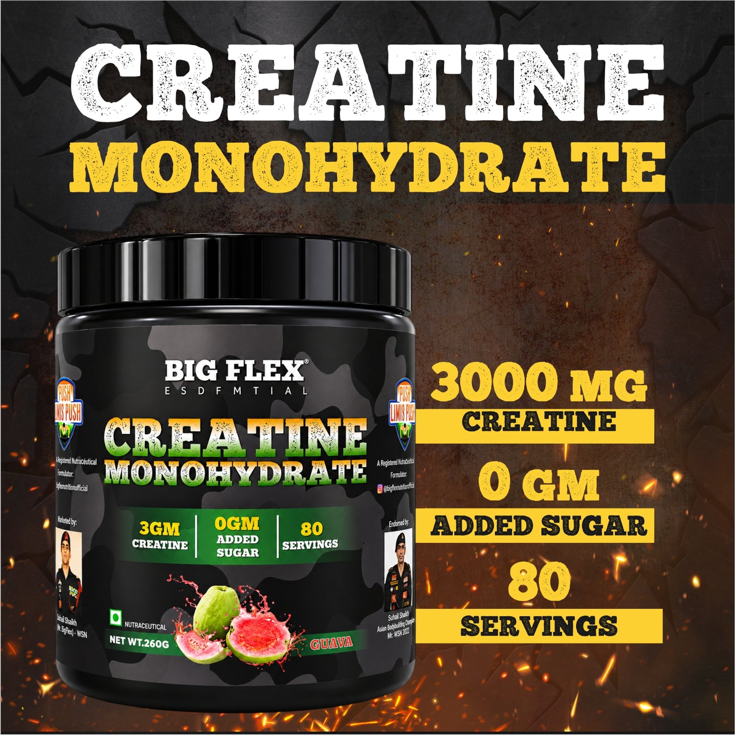 Bigflex Desh Ka Creatine Monohydrate 3g Pure Creatine Per Serving- 260g - 80 Servings