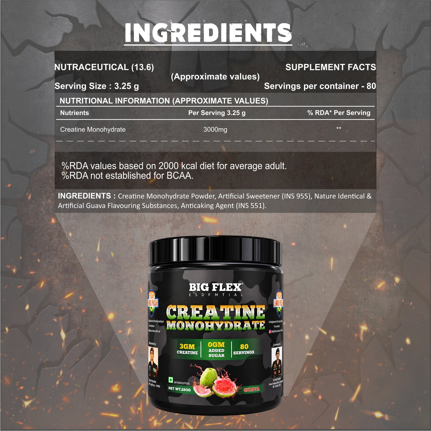 Bigflex Desh Ka Creatine Monohydrate 3g Pure Creatine Per Serving- 260g - 80 Servings