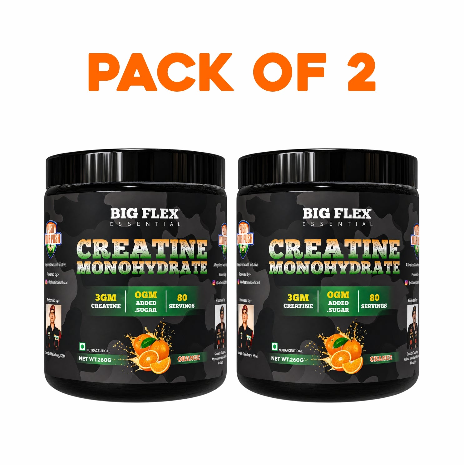 Bigflex Desh Ka Creatine Monohydrate 3g Pure Creatine Per Serving- 260g - 80 Servings - Pack of 2