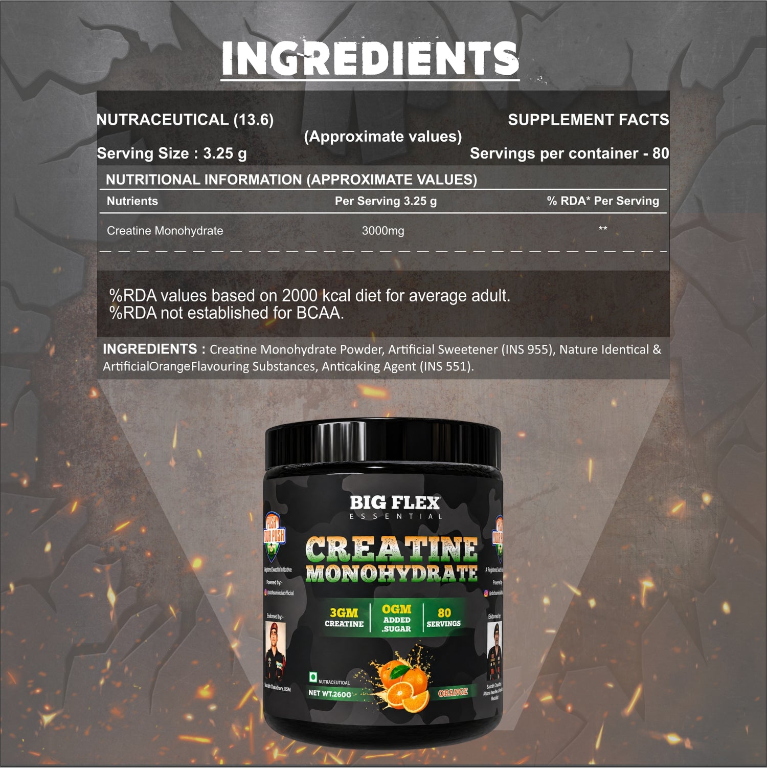 Bigflex Desh Ka Creatine Monohydrate 3g Pure Creatine Per Serving- 260g - 80 Servings