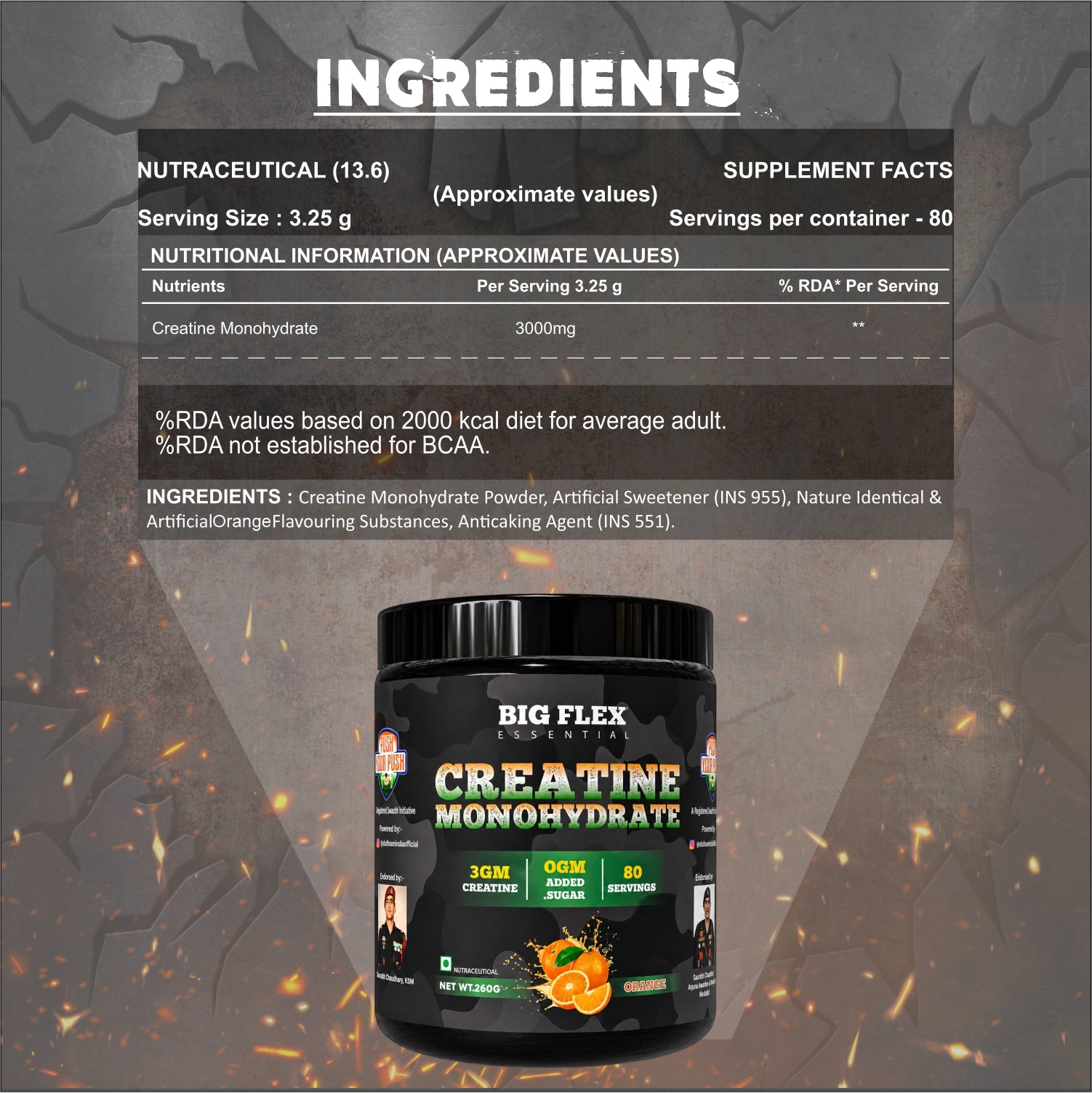 Bigflex Desh Ka Creatine Monohydrate 3g Pure Creatine Per Serving- 260g - 80 Servings