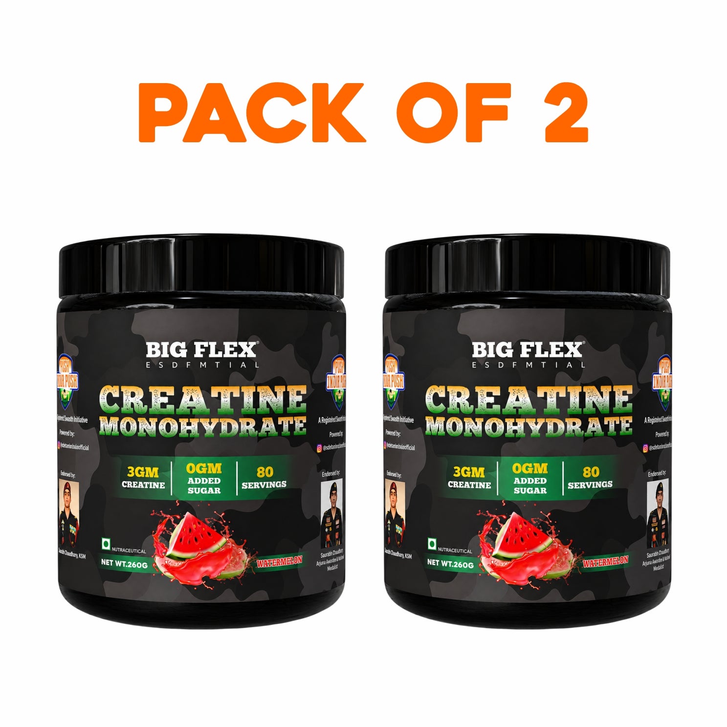 Bigflex Desh Ka Creatine Monohydrate 3g Pure Creatine Per Serving- 260g - 80 Servings - Pack of 2