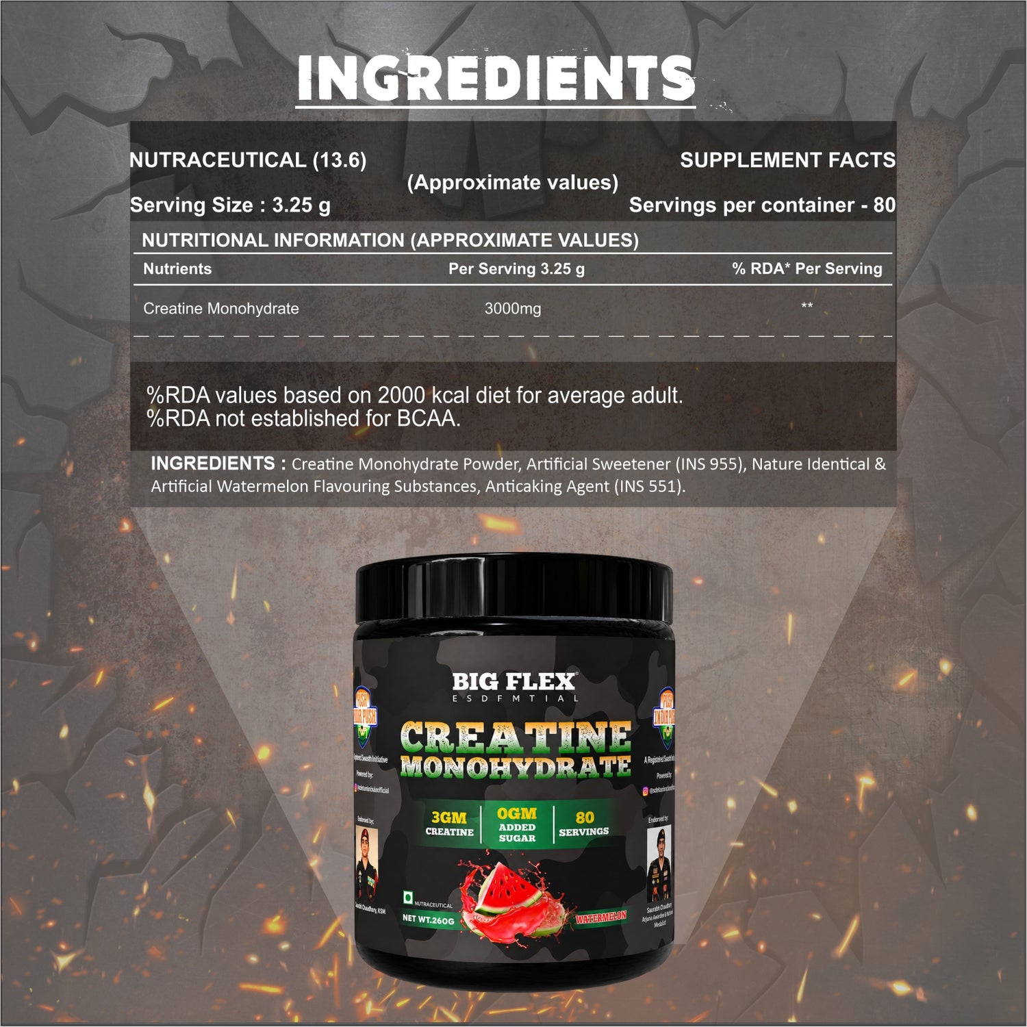 Bigflex Desh Ka Creatine Monohydrate 3g Pure Creatine Per Serving- 260g - 80 Servings