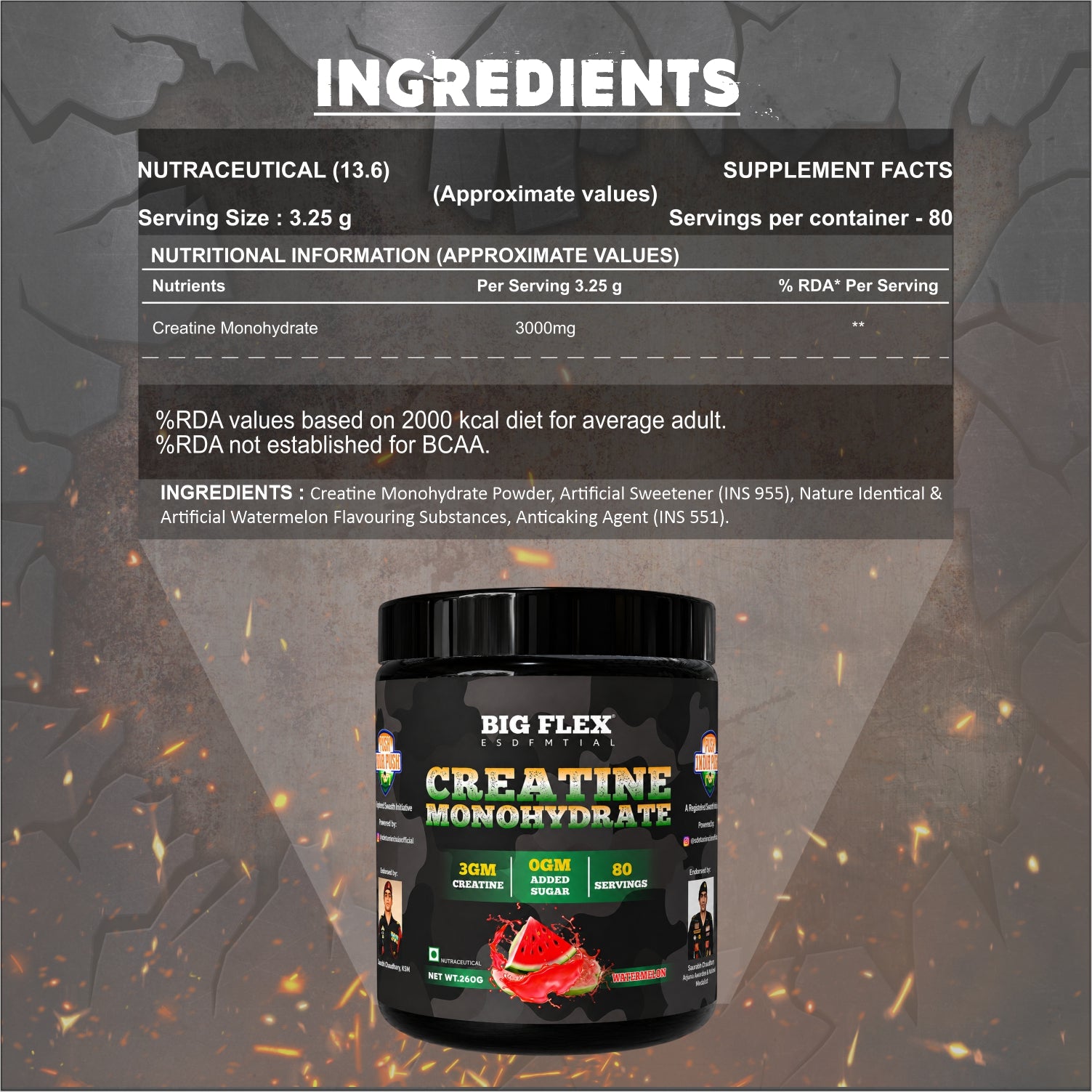 Bigflex Desh Ka Creatine Monohydrate 3g Pure Creatine Per Serving- 260g - 80 Servings