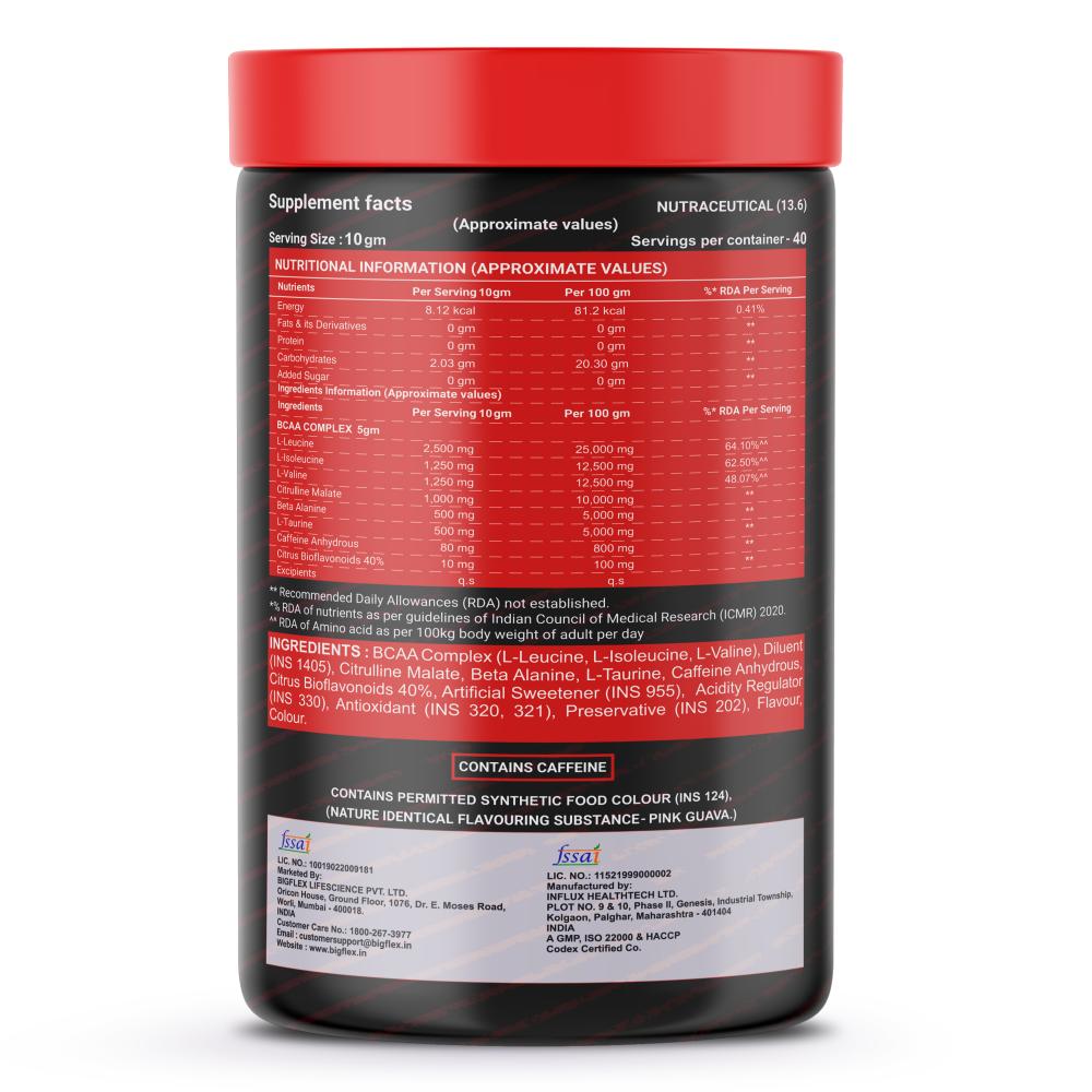 Bigflex Essential BCAA Hyperboost 5000mg Bcaa + Citrulline malate, Beta Alanine, L-Taurine, caffeine