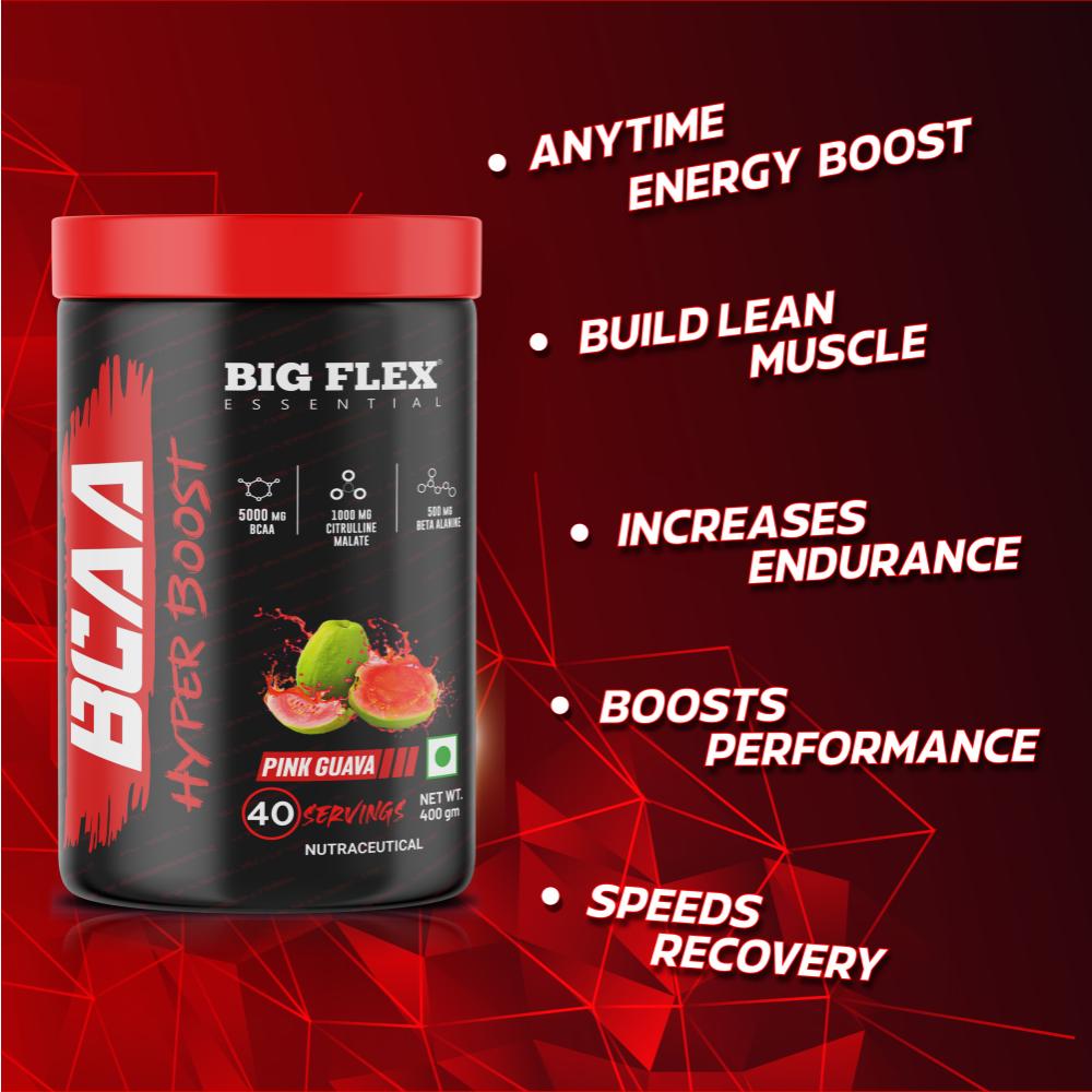 Bigflex Essential BCAA Hyperboost, Fruit Punch | 5000mg BCAA | 1000mg Citrulline Malate | 500mg Beta Alanine | 500mg L-Taurine For Maximum Muscle Growth, Energy, Recovery &amp;amp; Endurance + Free Nuker Shaker