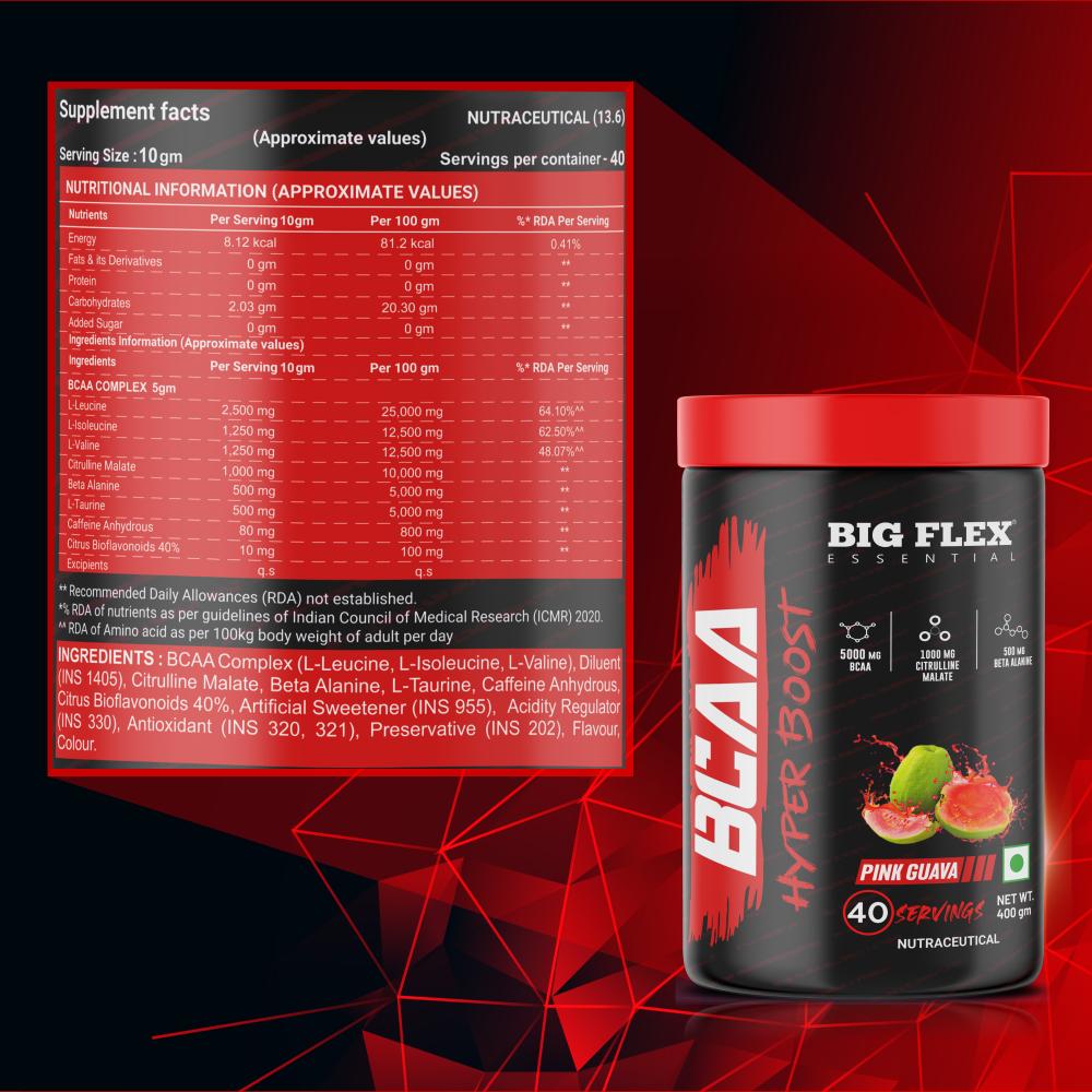 Bigflex Essential BCAA Hyperboost 5000mg Bcaa + Citrulline malate, Beta Alanine, L-Taurine, caffeine