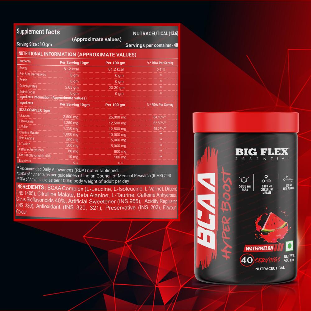 Bigflex Essential BCAA Hyperboost 5000mg Bcaa + Citrulline malate, Beta Alanine, L-Taurine, caffeine