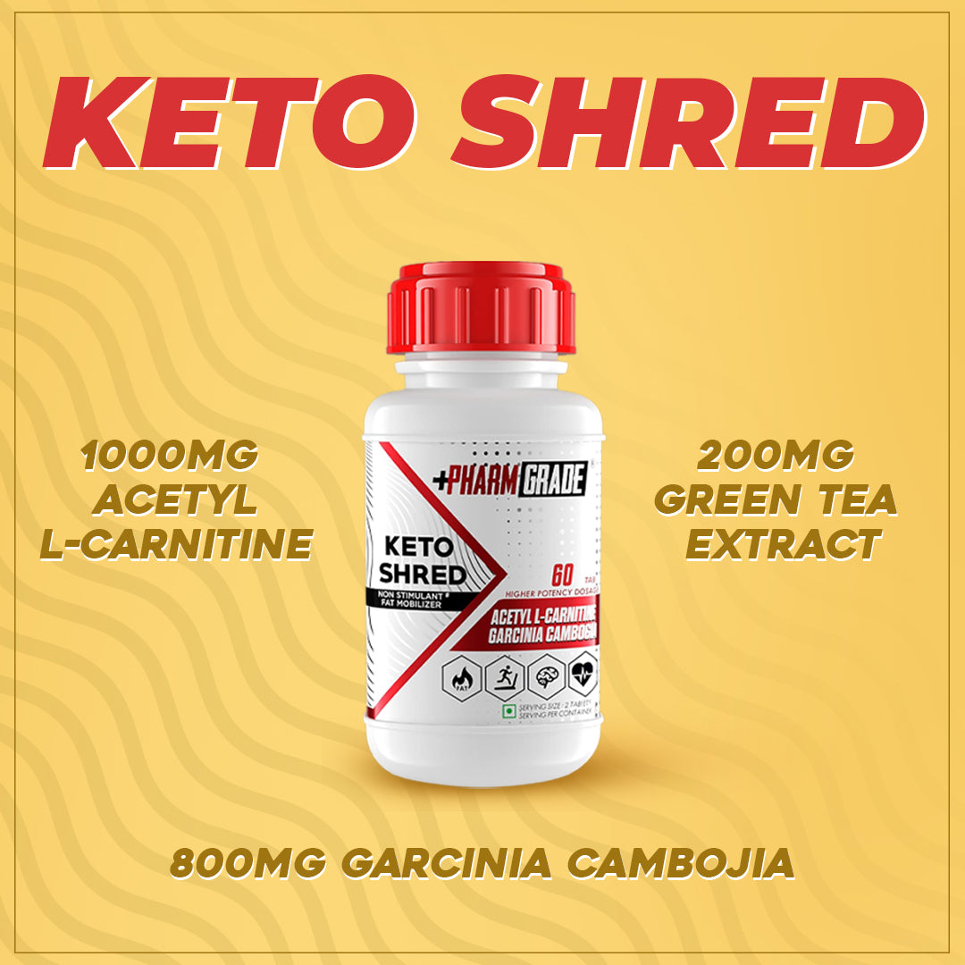 Pharmgrade Keto Shred | 1000mg Acetyl-L-Carnitine, 800mg Garcinia Cambogia, 200mg Green Tea Extract - Veg
