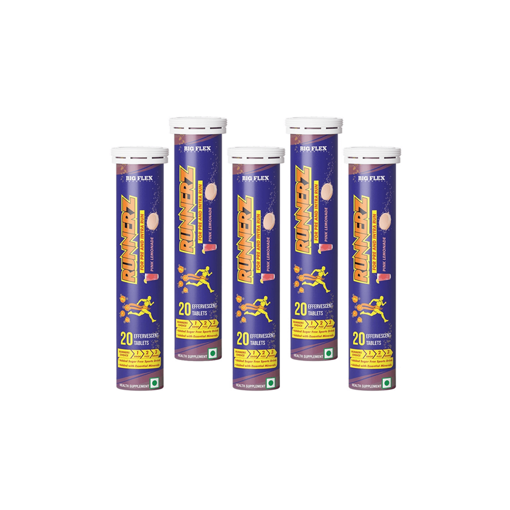 Bigflex Runnerz For Pre &amp; Intra Run, Engineered Vitamins &amp; Minerals Supplement For Endurance &amp; Energy (Pink Lemonade)- Pack of 05