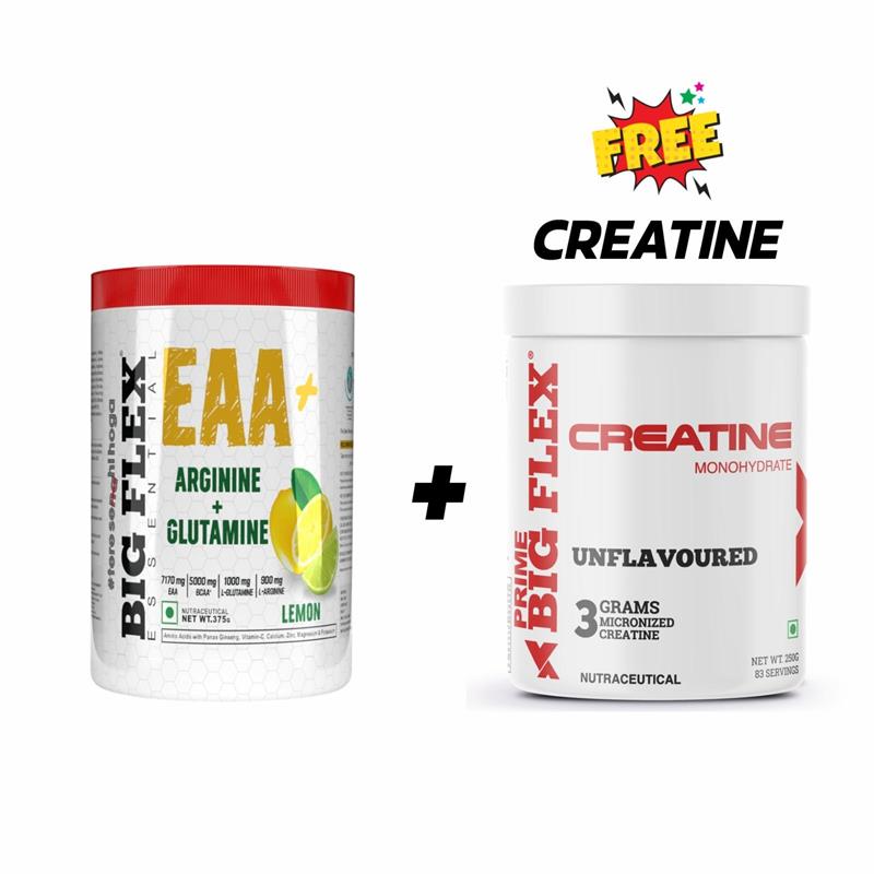 Bigflex EAA + BCAA with Glutamine | Arginine | Lions Mane Ext | Panax Ginseng | For Maximum Recovery &amp; Pump + Free Creatine 250g (83 Servings)