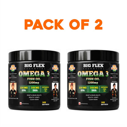 Bigflex Desh ka  Omega 3 1200mg Capsules with EPA 216mg and DHA 144mg - Supports Muscle Recovery, Heart Health, Hair, Joints, Eyes and Brain 60 Servings