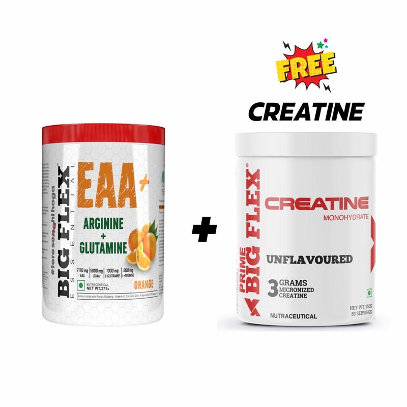 Bigflex EAA + BCAA with Glutamine | Arginine | Lions Mane Ext | Panax Ginseng | For Maximum Recovery &amp; Pump + Free Creatine 250g (83 Servings)