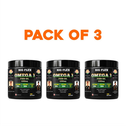 Bigflex Desh ka  Omega 3 1200mg Capsules with EPA 216mg and DHA 144mg - Supports Muscle Recovery, Heart Health, Hair, Joints, Eyes and Brain 90 Servings