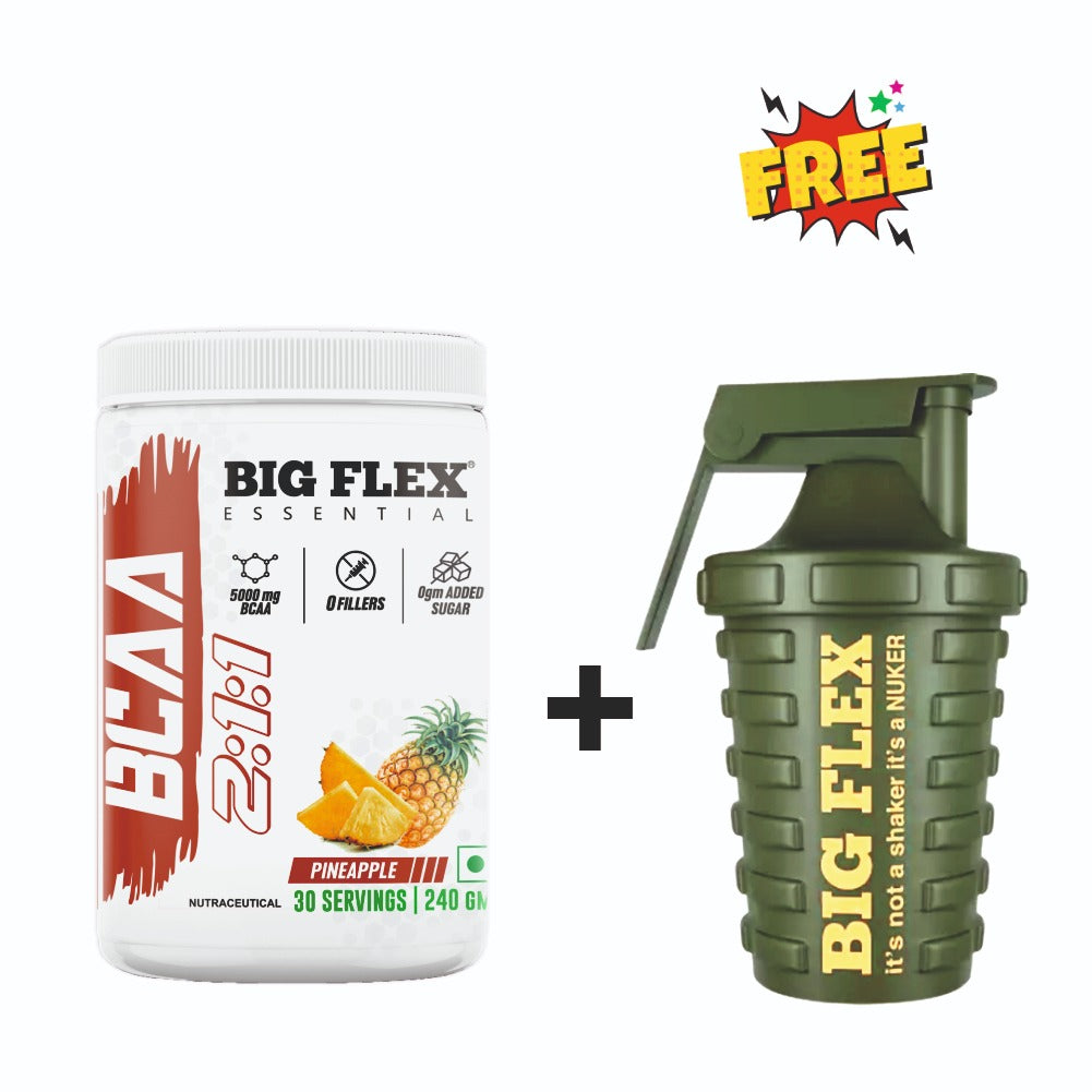 Bigflex Essential BCAA 5000mg 240gm 30 Servings + FREE Bigflex Nuker Military Green 500ml shaker